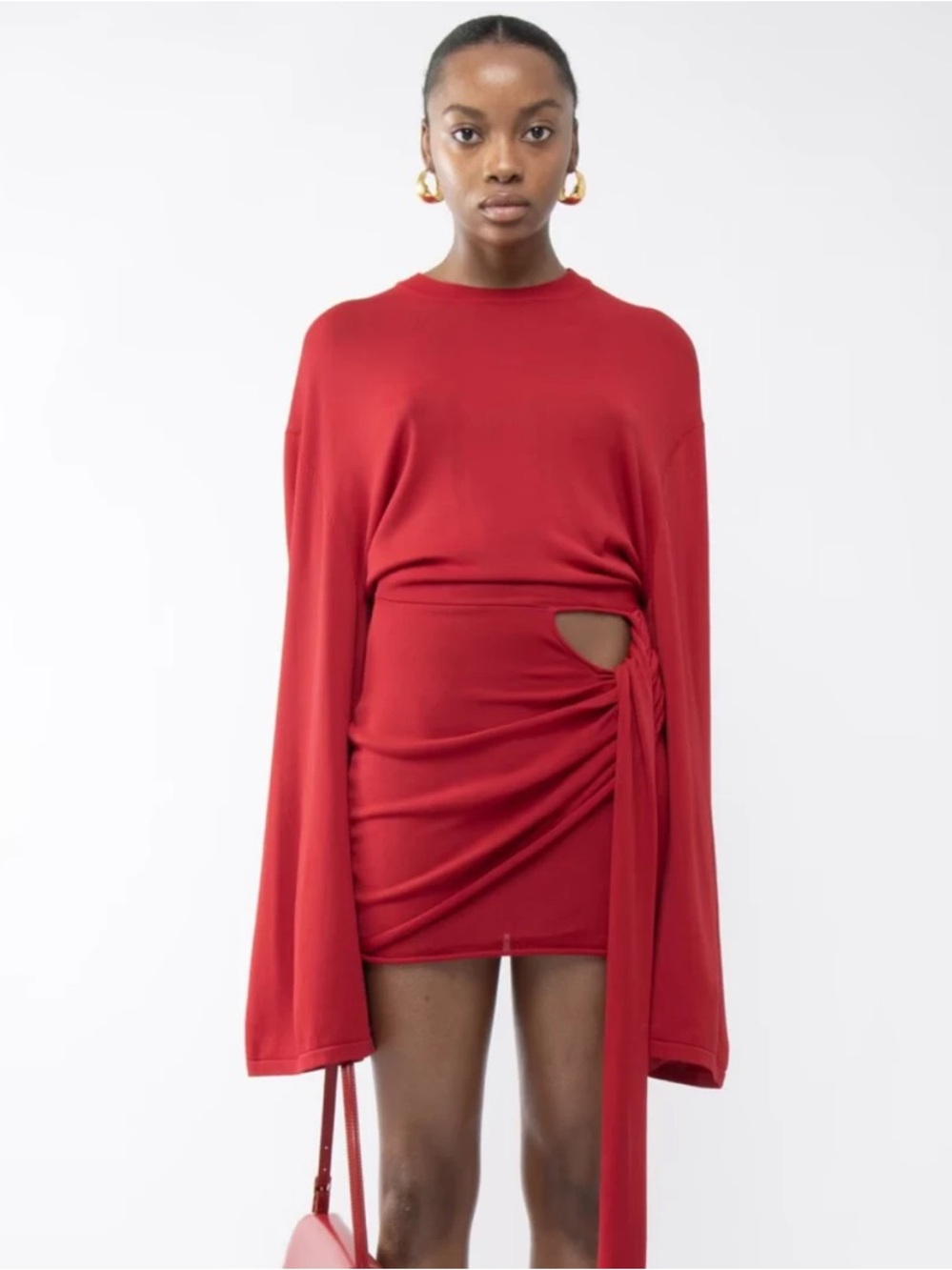 Arakii Drape Longsleeve Dress Red